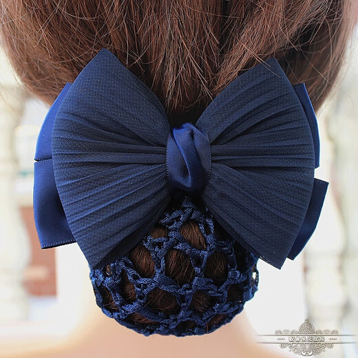 Xiangfu professional hair accessories Korean hair accessories elegant nurse bank hotel female working hair net bag hairpin two-section bow-blue-fine mesh