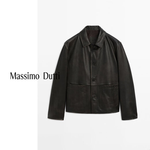 Massimo Dutti Discount Saison 2025 Veste en cuir rétro en cuir rétro de style de style argent masculin 0337576 Dark Brown M Size Small