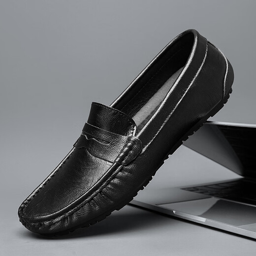 
Belle-Ta series brand code break 2025 spring new black beanie shoes men's genuine leather British casual leather shoes 9901 black [Holved] 38