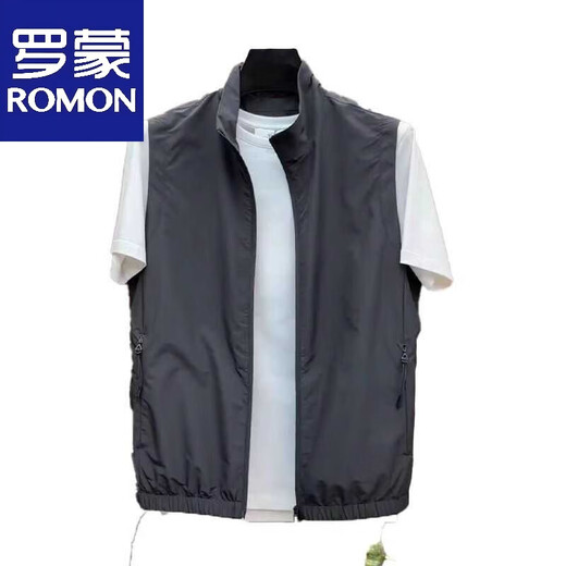 罗蒙春夏季新品男士轻奢时尚立领马甲坎肩感休闲百搭气质潮流 黑色#高品质 XL 【130-150斤】