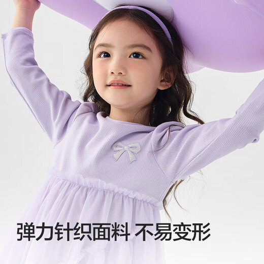 Balabala children's clothing girls dress children's knitted skirt 2025 spring bow mesh skirt sweet 209125111003