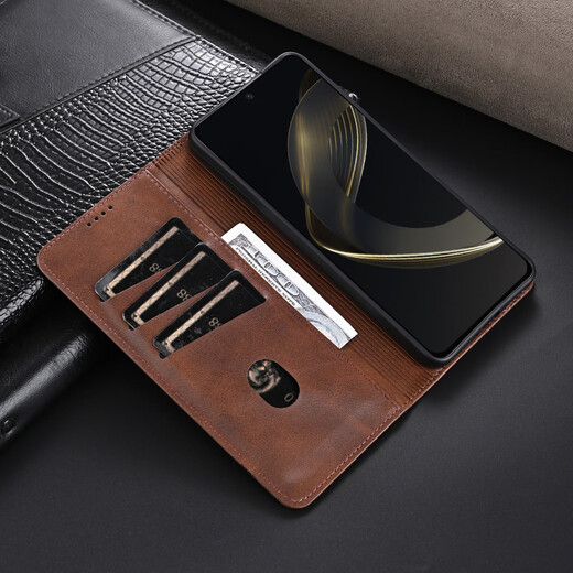 Luo Yi convient à Huawei Mate60 Mobile Phone Case Mate70pro NOUVEAU Étui en cuir en cuir en cuir Mate70 Full-Pack Anti-Fall Silicone Protective Case for Men and Women [Athen Brown] Modède de boeuf magnétique Huawei Mate60pro