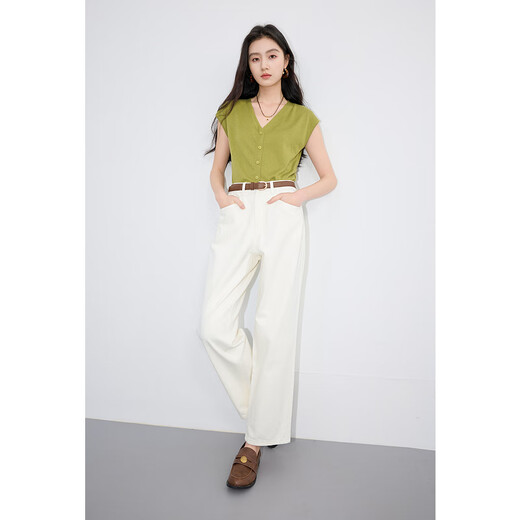 Three Color Large Size Women's Clothing 2025 Autumn Casual Cotton High Waist Jeans Straight White Pants Make Slimming MM Milky White L 165/76B