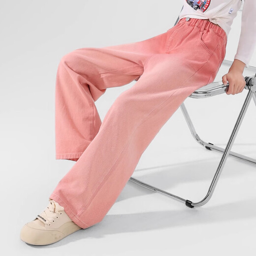 艾卡诺 I.KARNOW儿童春秋裤子2025新款渐变牛仔裤女童阔腿裤大童女孩粉色直筒长裤 4907绿色13143米色【套装】 150