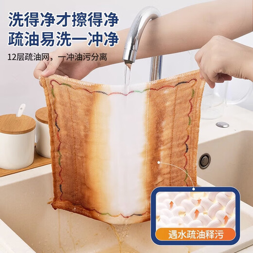 COODORA wood fiber dishwashing cloth non-stick kitchen rag, table towel absorbent 12 layers thickened cleaning scouring pad 5 pieces