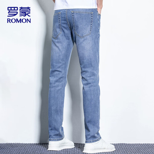 罗蒙（ROMON）牛仔裤男夏季直筒裤子男士长裤休闲通勤男裤 蓝色 32