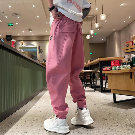 Kuraishi Kazuki 2025 Autumn and Winter New Men's Sweatpants Versatile Loose Solid Color Leg Sweatpants Trendy Embroidered Slim Casual Pants Red Regular XL 150-170Jin Jin is equal to 0.5 kg