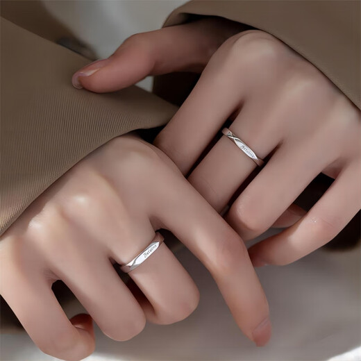 CAMPUSKINGLY Old Phoenix French I Love You Pure Silver 9999 Ring Engraving Customized Adjustable Live Mouth Couple Ring French I Love You Pure Silver Ring Pair Lao Feng