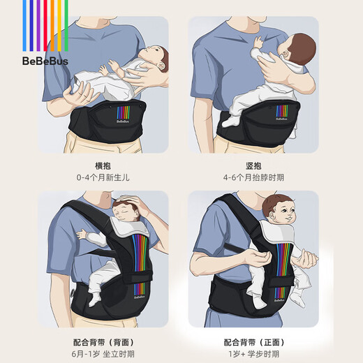 bebebus【加送口水巾】新款3.0腰凳婴儿背带轻便四季享家宝两用抱式抱娃 新款3.0香槟金+1条口水巾