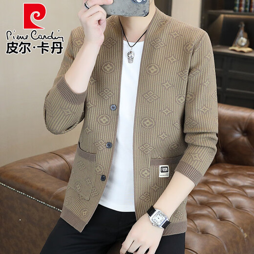 Pierre Cardin Strickjacke Pullover Männer Mode gestrickte Jacke Männer neue Mode Wollgestricke Pullover Top Männer Khaki M.
