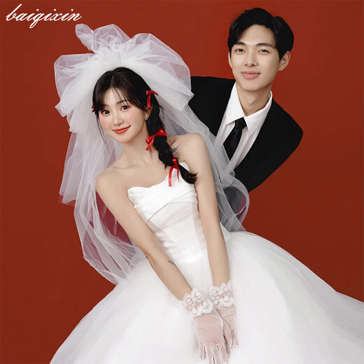 Le style de mariage de la mariée de Bian Qixin, la coiffure, les accessoires de cheveux, la robe de mariée, le certificat de mariage, les accessoires de proposition, la photo de studio photo, la photo de voyage, le fil de style fil gonflé, environ 80 cm (avec peigne à cheveux en métal)