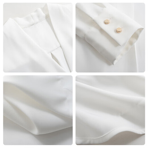 Harudi collarless white shirt women's anti-wrinkle work clothes top autumn high-end summer chiffon v-neck professional long-sleeved shirt white long-sleeved style M (90-110Jin Jin equals 0.5 kg)