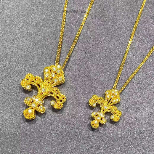 Shien ancient method point diamond palace style iris flower necklace for women 18K gold 1855 handed down gold retro brushed pendant clavicle chain large ancient method iris flower necklace