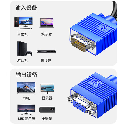 毕亚兹 VGA线 VGA分配器一分二连接线 电脑显示器VGA1分2分屏器同屏线 一进二出显示器投屏线 视频扩展器