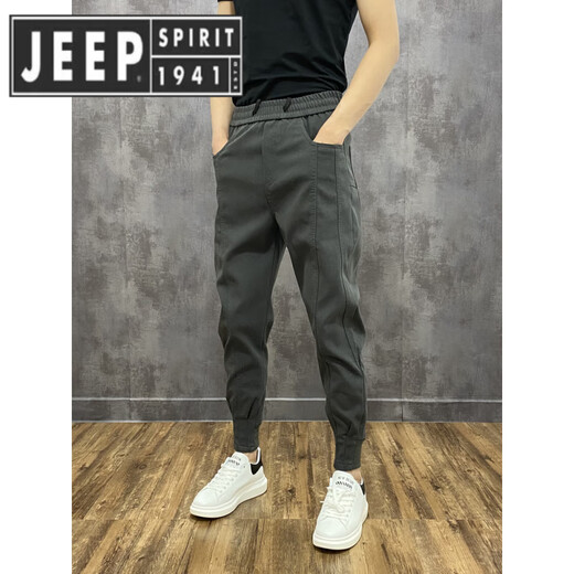 JEEP SPIRIT Jeep Internet celebrity 2025 trendy brand handsome casual pants men's versatile slim spring and summer sports nine-point tie-fitting black 834 single size 31130-140Jin [Jin equals 0.5 kg]