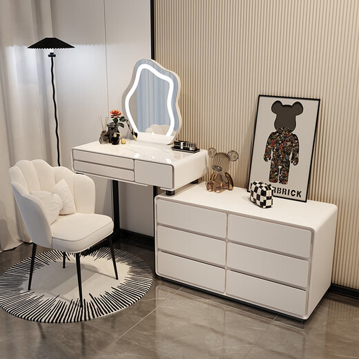 Dressing table bedroom integrated cabinet small apartment dressing table drawer cabinet solid wood slate dressing table storage makeup cabinet white 80cm table + cabinet + cloud mirror + petal chair solid wood three drawer cabinet slate countertop