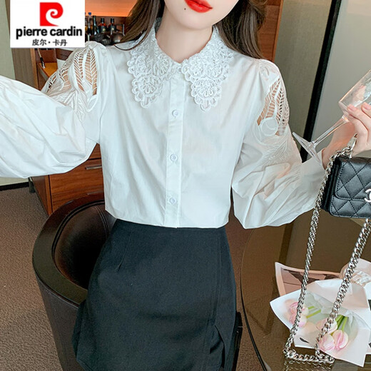 
Piercadian embroidered cotton shirt for women 2025 autumn new fashion embroidered white shirt loose versatile long-sleeved top CY9227 White L [Suggested 111-120Jin [Jin equals 0.5 kg]]