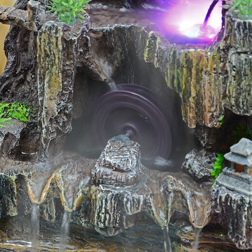 室内家居软装工艺品流水喷泉假山鱼缸鱼池盆景加湿器客厅玄关摆件 配雾化器9717小鸟渔翁荷花2朵