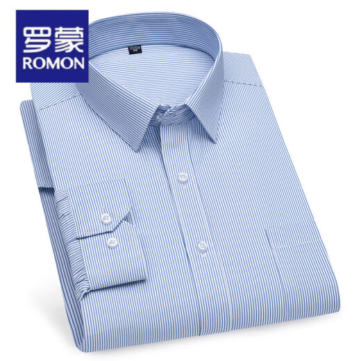罗蒙（ROMON）条纹百搭中青年职业通勤长袖衬衫春秋季新款日常休闲商务男士衬衣 6627 45 适合195-210斤