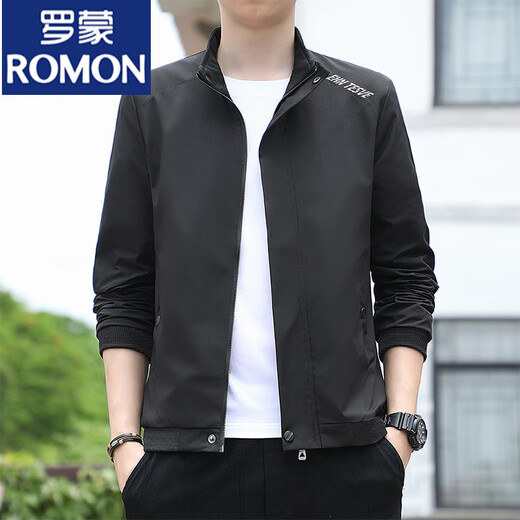 Romon (Romon) Spring and Autumn Men's Flin Coat Men's 2025 nueva chaqueta de cuello de pie de pie moderno y versátiles de chaqueta casual de Windbreaker 686 [negro] 4xl [sugerido 155-170Jin [Jin equivale a unos 0.5 kg]]]