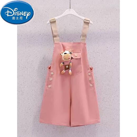 Disney Girls Kurzärärmungsanzug Sommer 2025 Neue Kinder mit mittlerer Ärmel Casual Little Girl Mode-Gurt-Shorts T-Shirt Khaki (Kurzärärmelte + Overalls) 150 Empfohlene Höhe von 145 cm