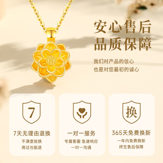 CHINA GOLD Gold Necklace Women's 999 Pure Gold Lotus Pendant Birthday Gift for Girlfriend Wife Mom Jingsuda Lotus Pendant About 0.3g* Free Silver Chain + Brand Gift Box