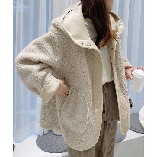 TonLion 2024 Women's Hooded Spliced Jacket Dark Milky White L