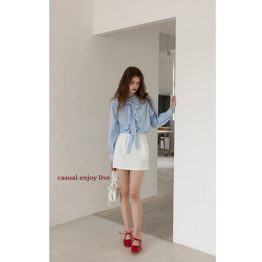 EGGKA flower bud silhouette A-line skirt for women spring and summer pleated high-waist slimming high-end temperament arm-wrapped skirt white L