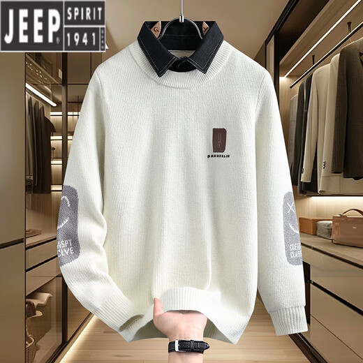 Jeep Spirit Shirt Hemdkragen Pullover Herbst und Winter verdickte warme gestrickte Basishemd Trendy lächelndes Gesicht Jacquard gefälschte zweiteilige Fadenkleidung M9901 Dunkelgrau (ca. 95 ~ 110 Jin [Jin gleich 0,5 kg] kann getragen werden) m