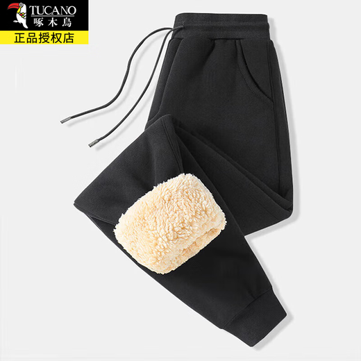 Woodpecker Autumn and Winter 2025 New Extra Thick Cotton Pants Men's Velvet Thickened Lamb Velvet Warm Loose Sports Pants for Middle-aged and Elderly People 20210/YGR Black Velvet Thickened 4XL