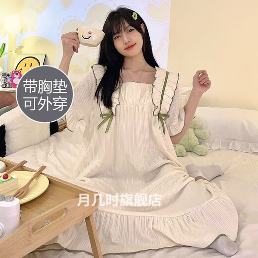 韦戒女睡衣新款2024爆款 网红 最新款自带胸垫睡裙短袖宽松学生夏减龄 16853#公主风 长袖 无胸垫 常规款【XXL码】