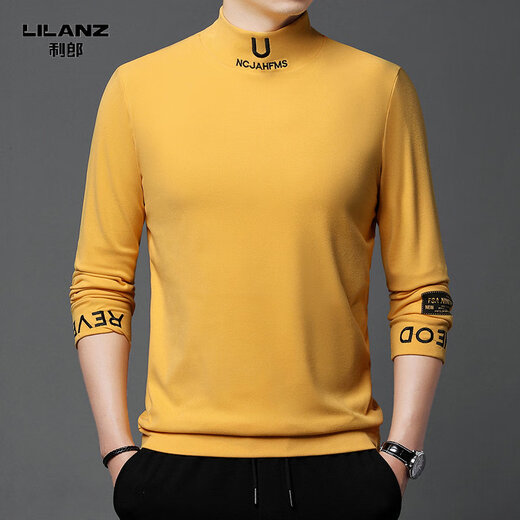Lilang 2025 Herbst Langarm T-Shirt Herren Deutsch Samt Basishemd Halbhoch High Neck T-Shirt Sweatshirt Herren-Farbfarb Weiß One Size 165/80A