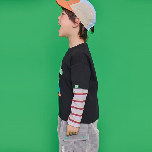 Papa shopping mall same style climbing spring children's T-shirt boys and girls long-sleeved fake two-piece cool sun protection top off-white 110