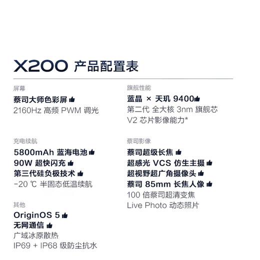 Vivo X200 State Subsidy Blue Crystal Dimensity 9400 Zeiss Super Telephoto Sapphire Blue 16GB+1TB