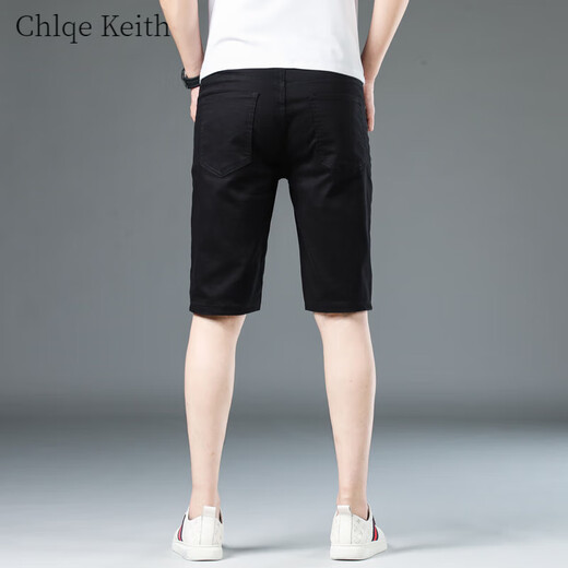 ChlqeKeith high-end black denim shorts men's slim Korean style trendy high-end stretch casual versatile five-point mid-pants summer thin section 1098-white 33