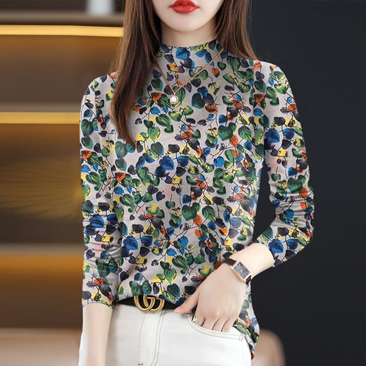 Shang Tao 2025 spring and autumn new women's long-sleeved T-shirt women's slim fit top mother's half turtleneck bottoming shirt Apricot Pink Peony XL Recommended 110-120 Jin Jin equals 0.5 kg