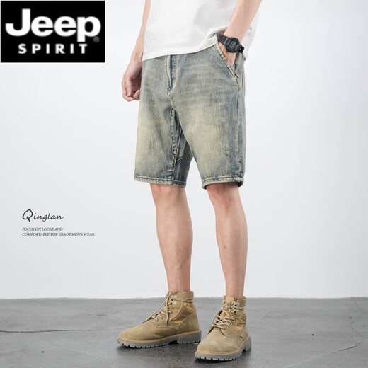 JEEP SPIRIT美式休闲复古乞丐破洞牛仔短裤男宽松潮流痞帅五分裤夏季薄款中裤 719蓝色 33 150-160斤