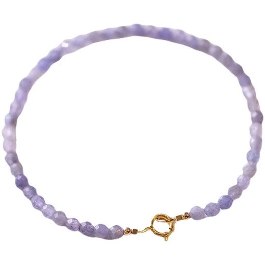 Yi Yi Tanzanite small bead bracelet for women, natural light purple crystal to attract wealth and good luck, simple plain ring and very thin bracelet, purple tanzanite plain ring bracelet, simple temperament 14cm