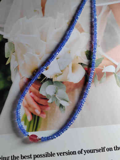 Ожерелье Fujiu Natural из Индии, импортированное из танзанита, высококачественное, ледяное, прозрачное, сине-фиолетовое, ожерелье из драгоценного камня, ожерелье из розового турмалина, браслет, новое поступление, размер благосостояния 3,2 или около того, длина браслета 16+