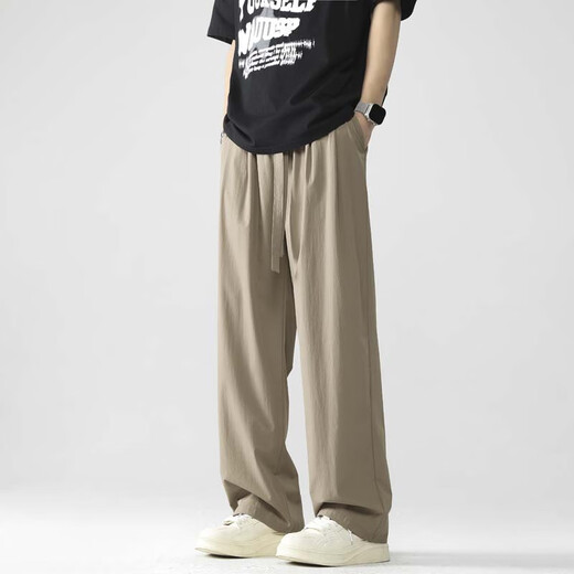 Foss Phil Japaner Yamamoto Casual Hosen Herren Sommereiseis dünne lockere drapierte Weitbein-Anzughose für Jungen Straight Hosen Trendy Marke 718-7011 Khaki XL [Vorgeschlagen 145-160jin [Jin gleich 0,5 kg]]