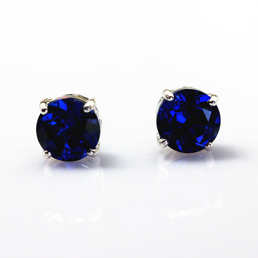 Zhongchi women's earrings sterling silver hypoallergenic non-fading round tanzanite earrings sapphire earrings Korean version versatile temperament main stone 7.0mm