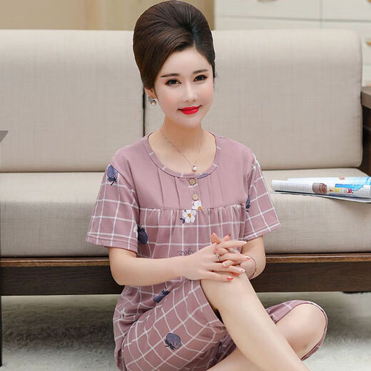 Mu fengqing pijama de madre de mediana edad para mujeres en verano algodón puro pantalones recortados de manga corta más grasa más ropa de gran tamaño para el hogar de mediana edad T3937 XL (115-135Jin [Jin iguala 0.5 kg])
