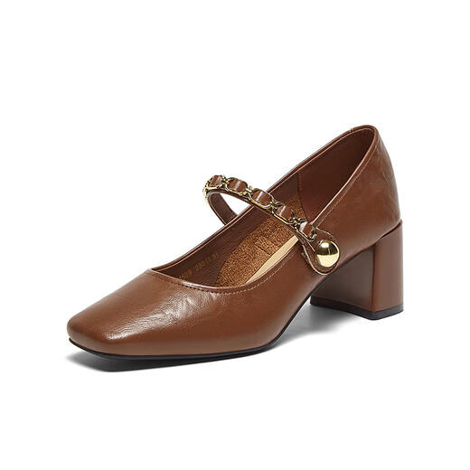 Best 25 Spring Mode Retro Mary Jane Schuhe Dicke High Heel Square Toe Frauen Singles F1509AQ5 Brown 37