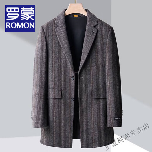 罗蒙（ROMON）双面羊毛绒大衣男中年商务休闲翻领男士加厚羊毛呢子外套爸爸装 93316咖色(53%羊毛) XL