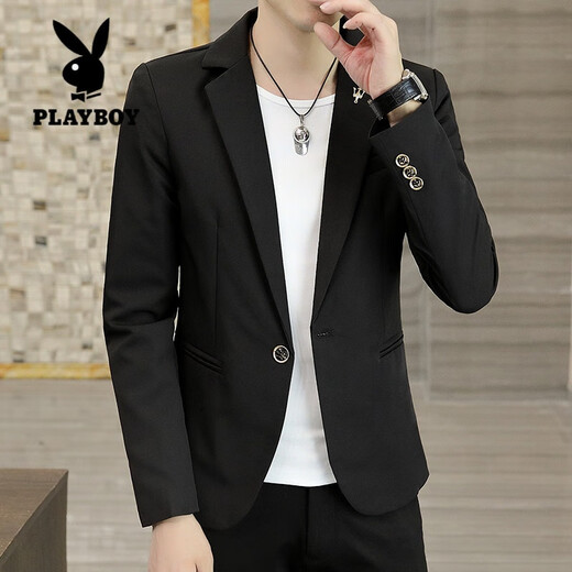 Playboy (PLAYBOY) solid color suit men's casual suit Korean style slim trend handsome small suit jacket youth single suit spring and autumn men's wear gray L (105-120Jin Jin equals 0.5 kg)