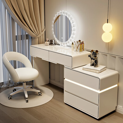 Xushansi Xueshu 2025 new dresser bedroom modern simple small apartment light luxury solid wood dresser table and drawer cabinet Solid wood desktop dresser + three drawer cabinet (no stool and no mirror 80cm combination-solid wood ecological board-complete SF delivery)