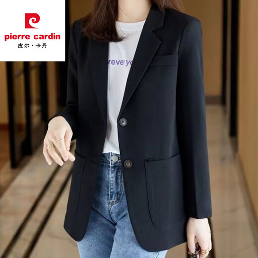 Pierre Cardin blazer women's 2026 spring and autumn new Korean style loose and versatile student mid-length top casual small suit for women apricot XL 131-145Jin Jin equals 0.5 kg