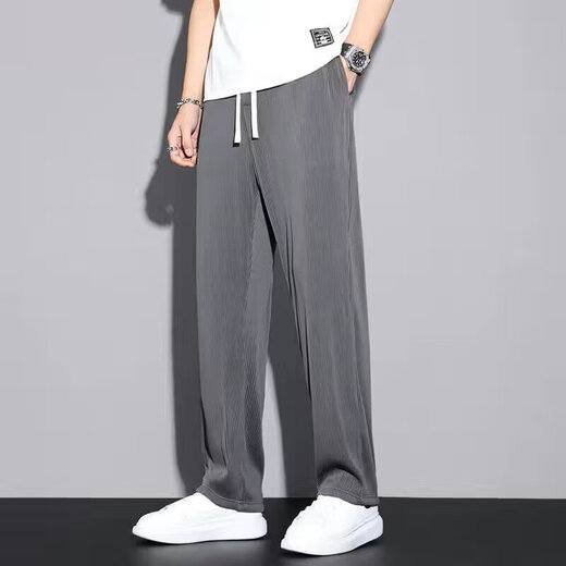 柯菲沃冰丝裤男夏季薄款宽松直筒垂感凉感休闲长裤潮流九分哈伦运 潮速汇-K41黑色 （单件） XL (建议115-130斤内)