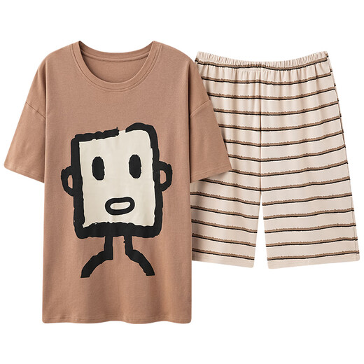 Fuxinkang-Paar Pyjamas Pure Cotton Shorts Shorts für Sommer Männer und Frauen Süßes und niedlicher Cartoon Großgröße kann außerhalb von Heimbekleidungsanzug AM-686 XL getragen werden-Frauen [High 165-170-Gewicht 120-140]
