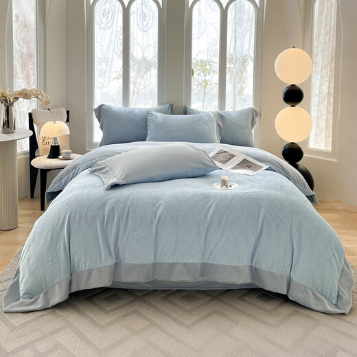 MUJI Class A carved milk velvet four-piece set thickened double-sided velvet bedding sheets quilt cover 200*230cm